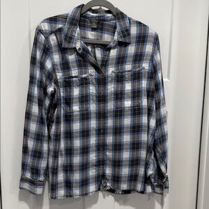 Eddie Bauer Blue and White Plaid Button-Down Shirt